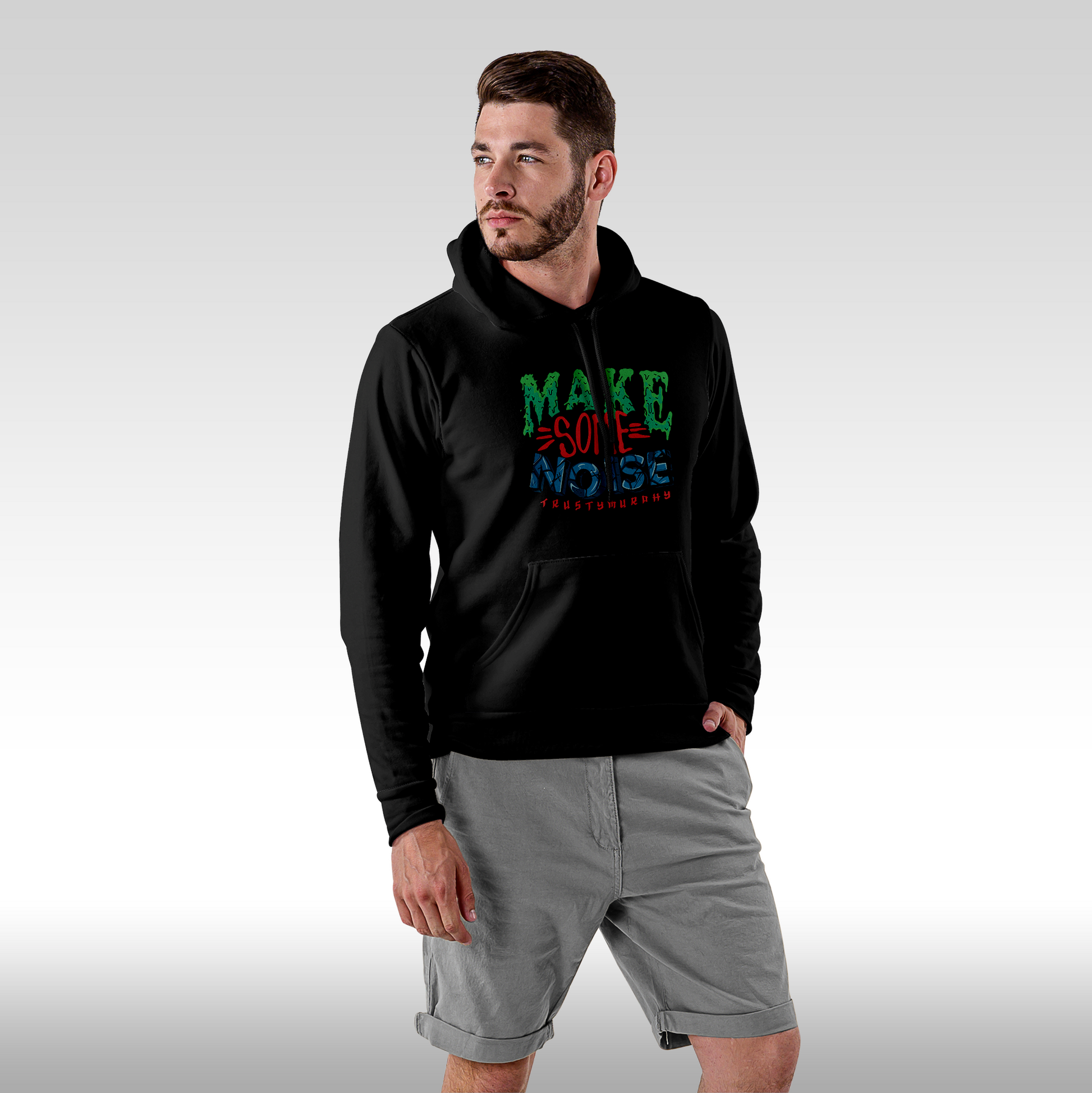 Hanorac Negru personalizat Fata barbat urban "Make Some Noise" streetwear
