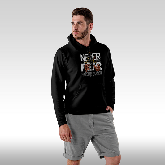 Hanorac Negru personalizat Fata Barbat urban "Never Let Fear Stop You" streetwear
