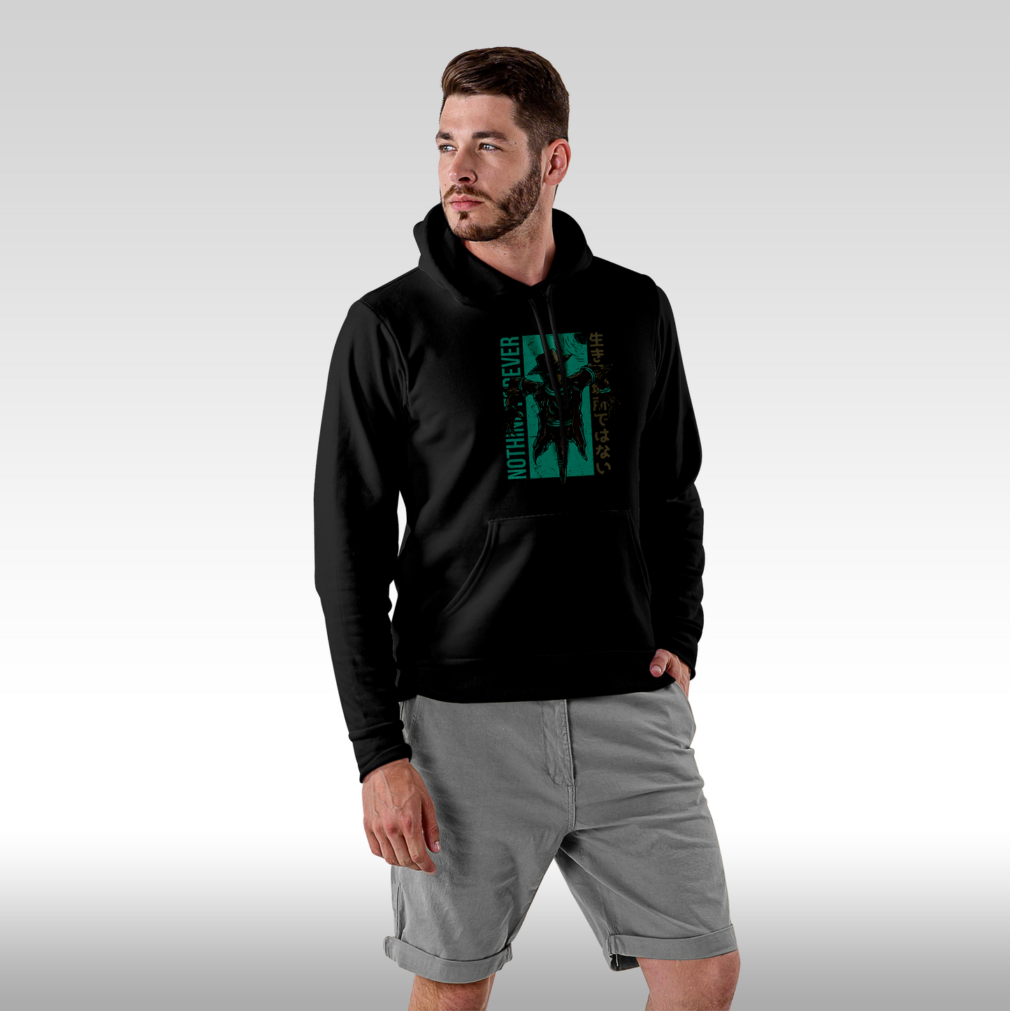 Hanorac Negru personalizat Fata Barbat urban "Nothing Forever" streetwear
