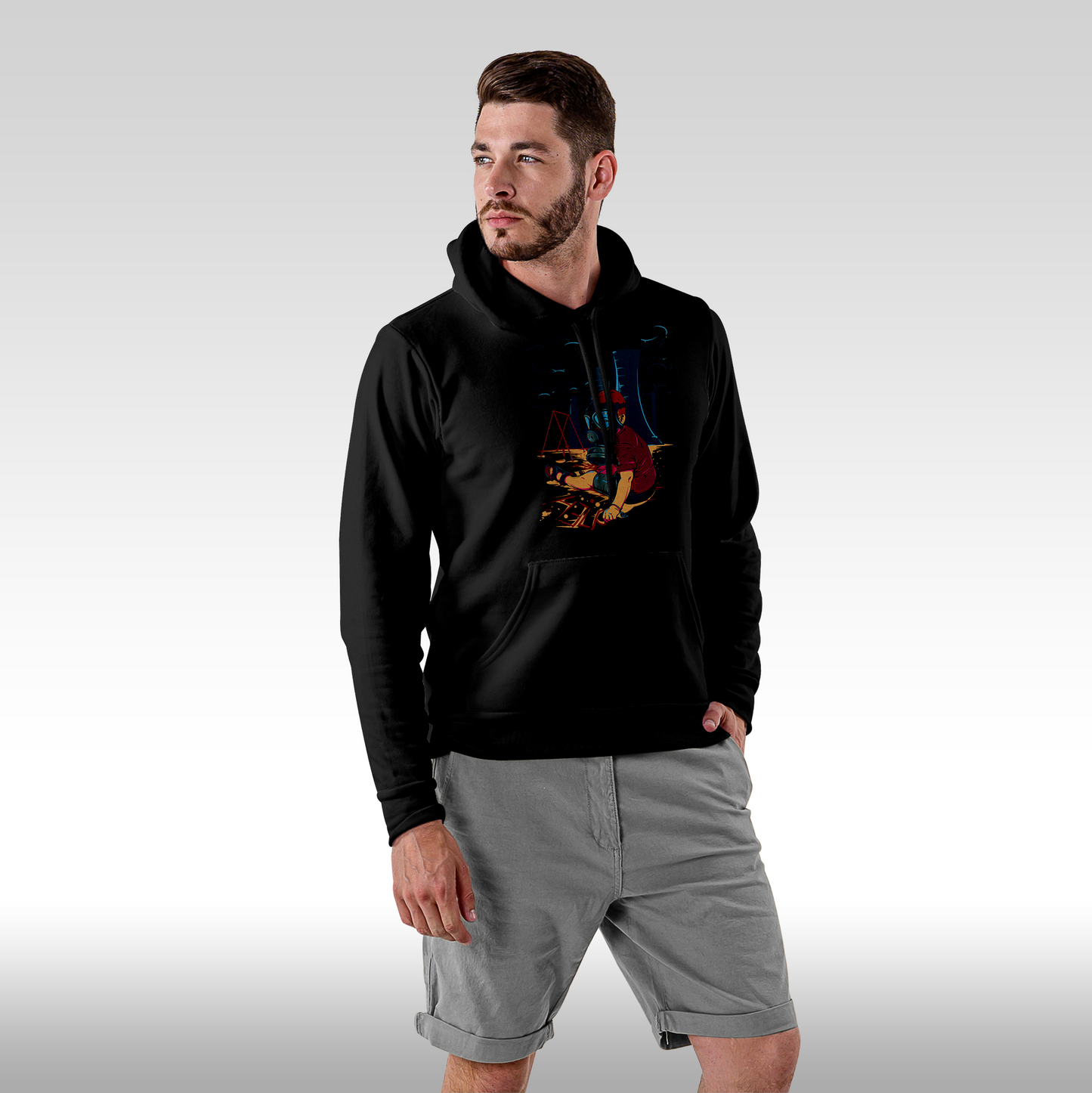 Hanorac Negru personalizat Fata Barbat urban "Nuclear Survivor" streetwear
