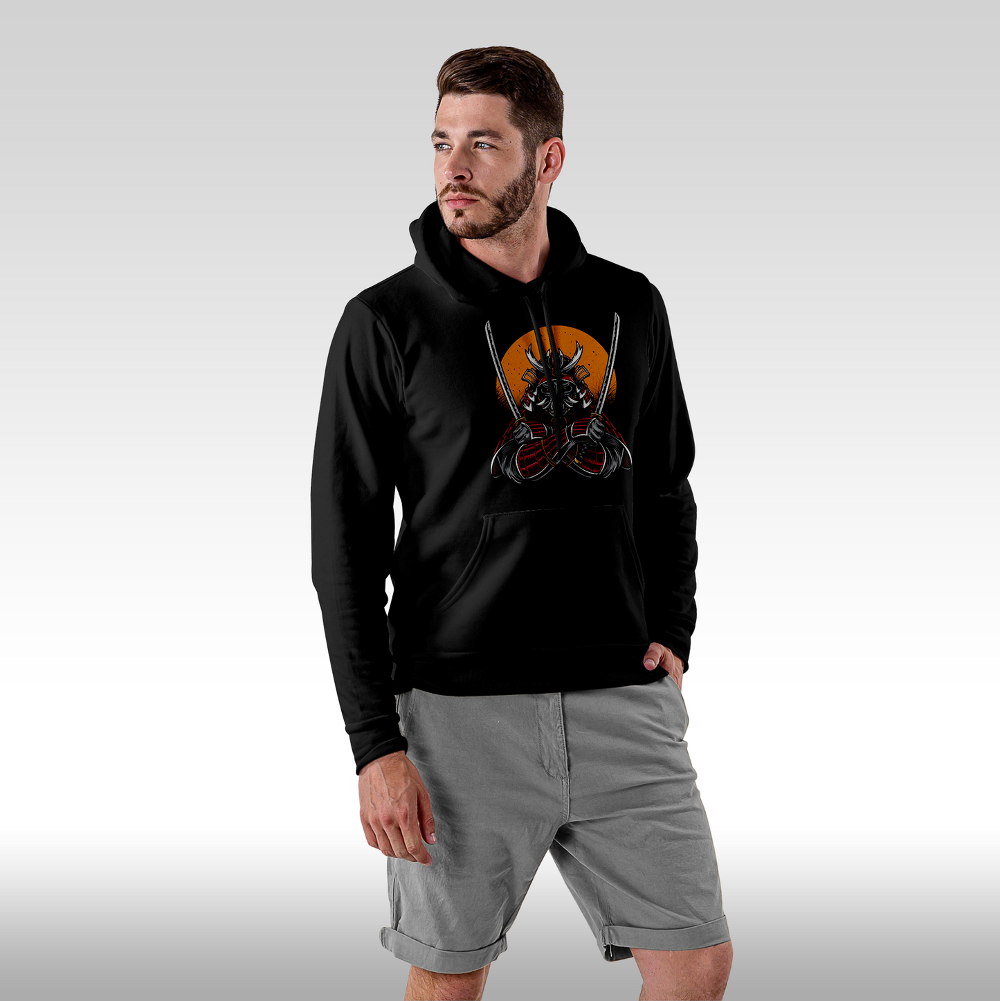 Hanorac Negru personalizat Fata Barbat urban "Samurai With Katana" streetwear
