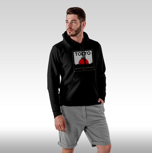 Hanorac Negru personalizat Fata Barbat urban "Tokyo! Land Of The Rising Sun, Japan" streetwear
