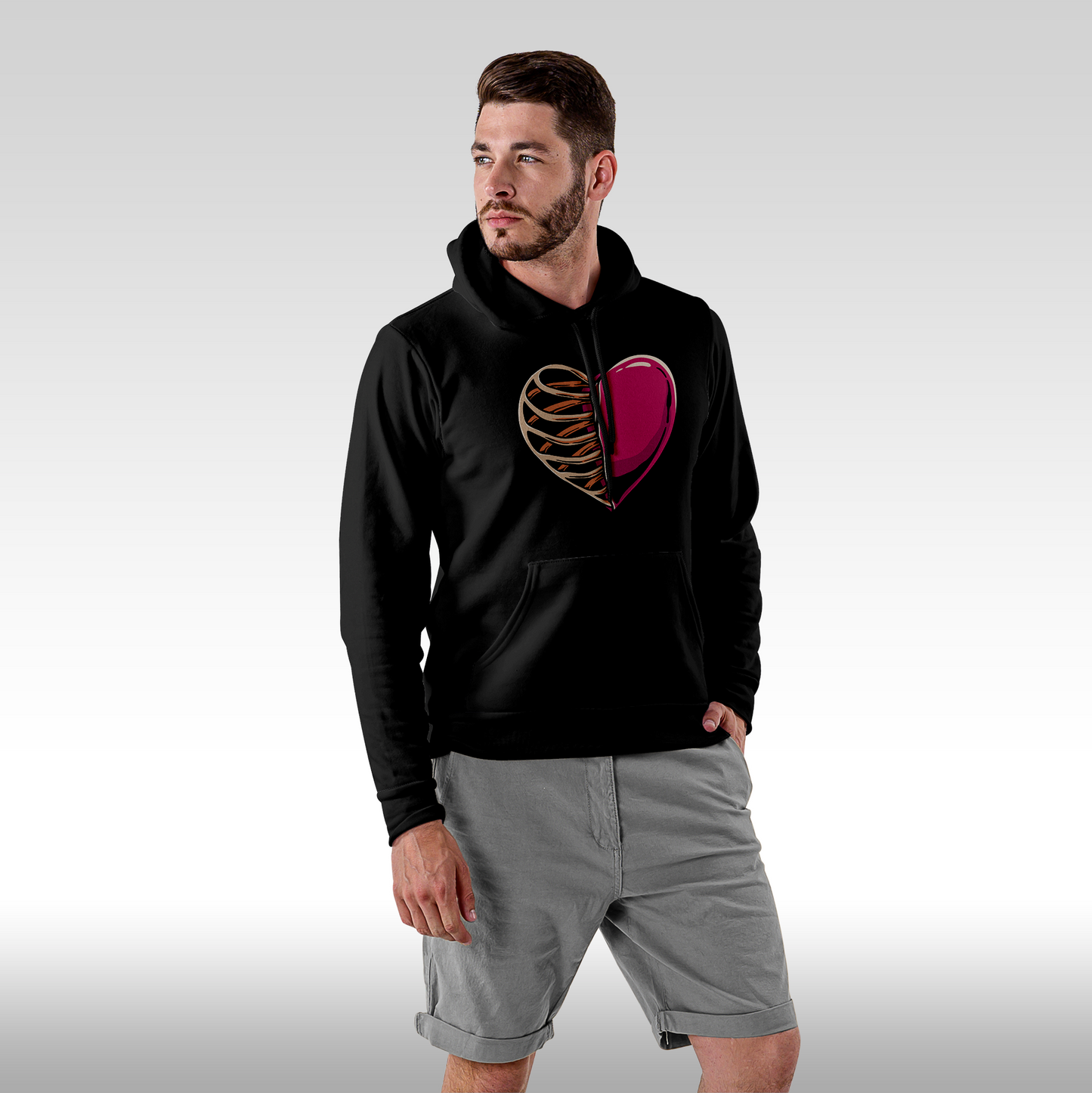 Hanorac Negru personalizat Fata Barbat urban "Half Heart, Half Bones" streetwear
