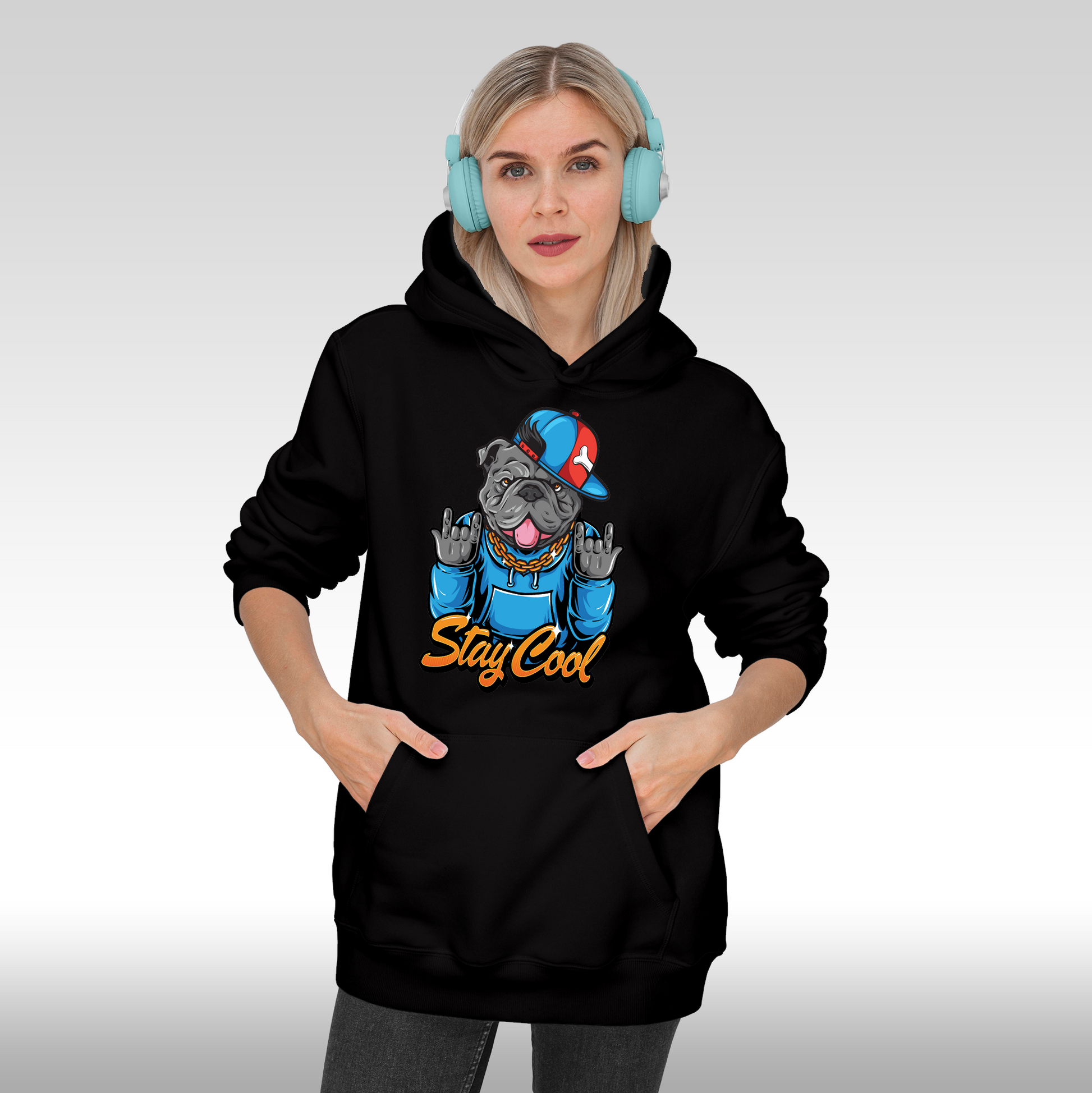 Hanorac Negru personalizat Fata dama urban "Stay Cool" streetwear
