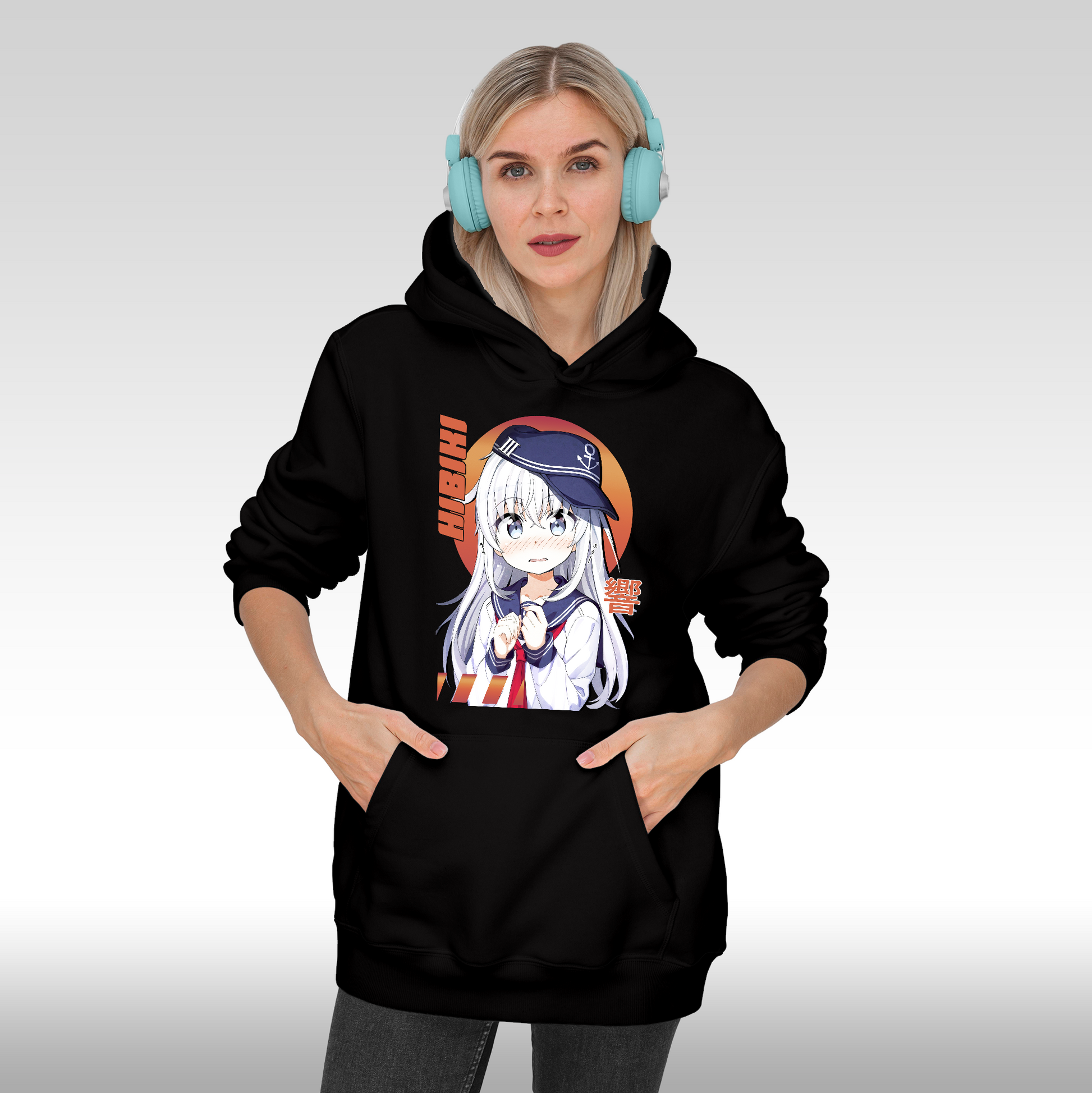 Hanorac Negru personalizat Fata dama anime "Hibiki" streetwear
