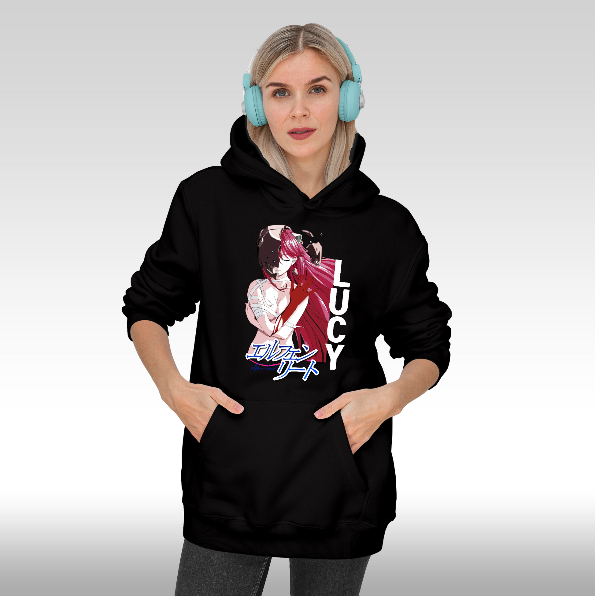 Hanorac Negru personalizat Fata Dama anime "Lucy" streetwear
