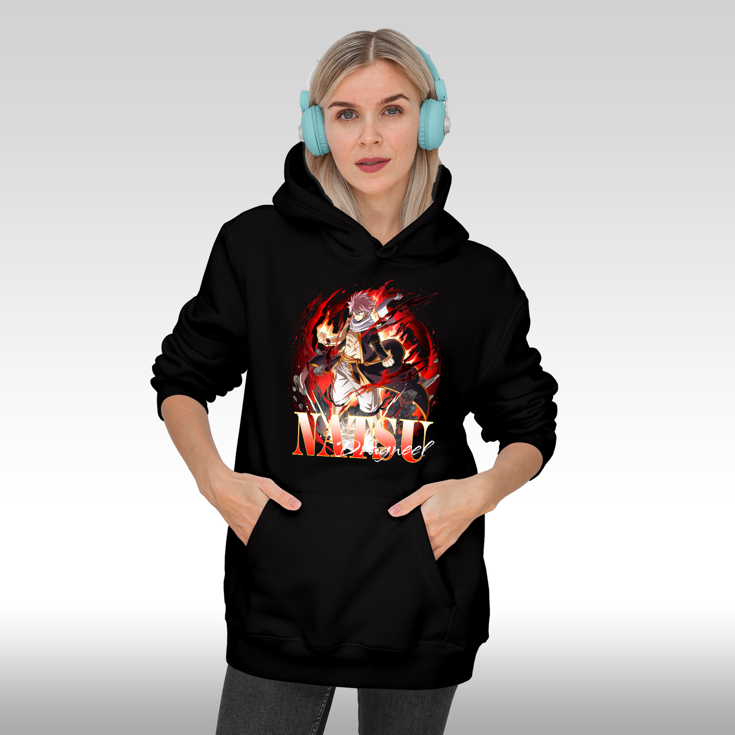 Hanorac Negru personalizat Fata dama anime "Natsu" streetwear
