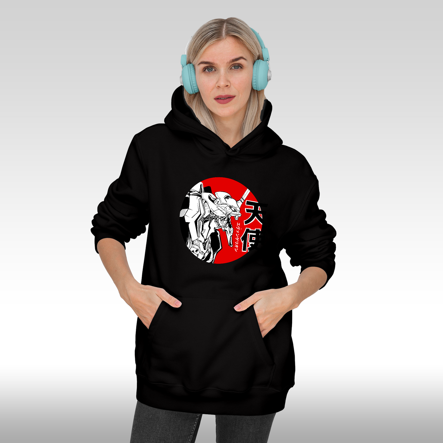 Hanorac Negru personalizat Fata dama anime "Neon Genesis Evangelion" streetwear
