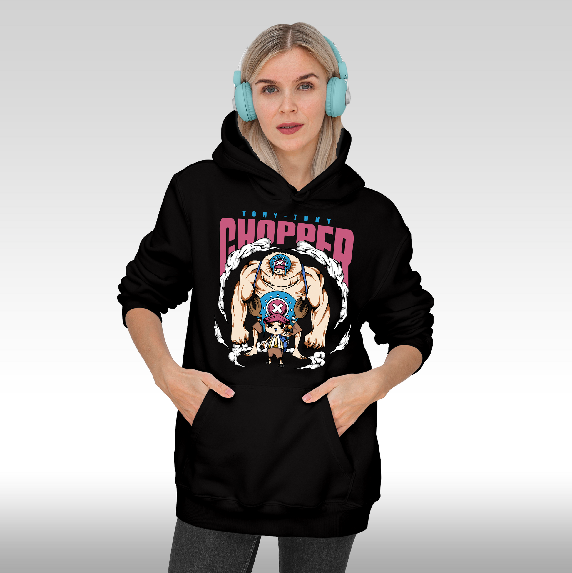 Hanorac Negru personalizat Fata dama anime "Tony-Tony Chopper" streetwear
