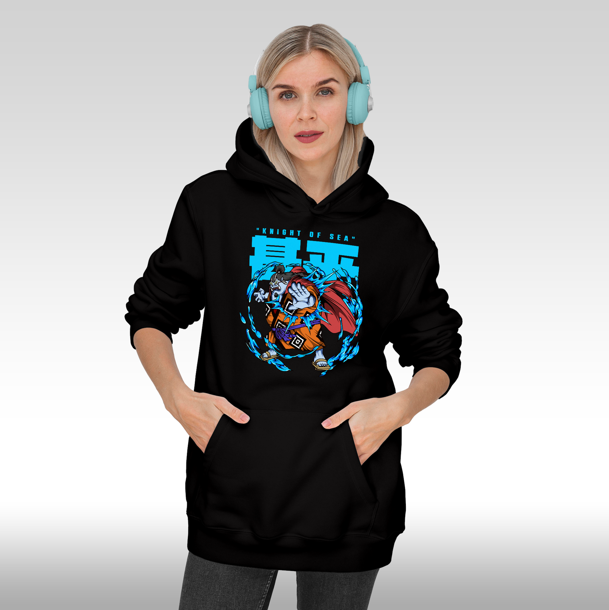 Hanorac Negru personalizat Fata dama anime "Jinbei Knight Of Sea" streetwear

