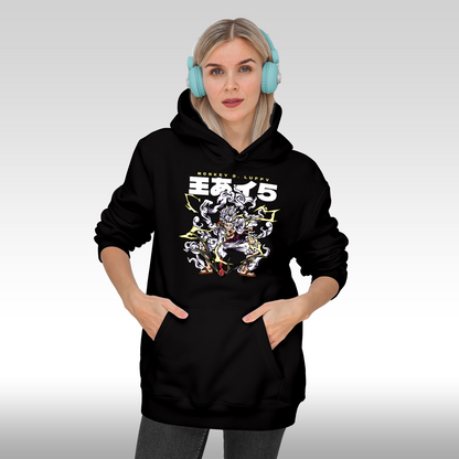Hanorac Negru personalizat Fata dama anime "One Piece: Luffy Gear 5" streetwear
