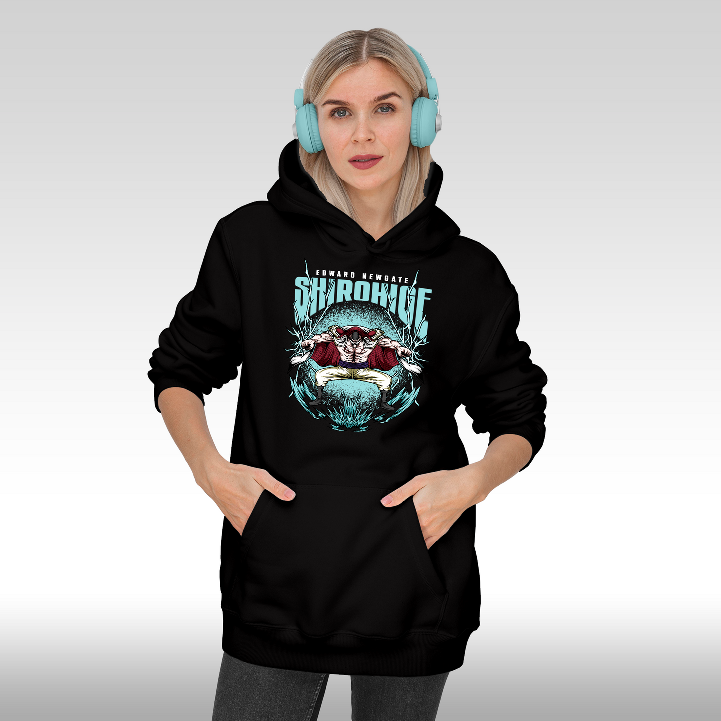 Hanorac Negru personalizat Fata dama anime "Shirohige" streetwear
