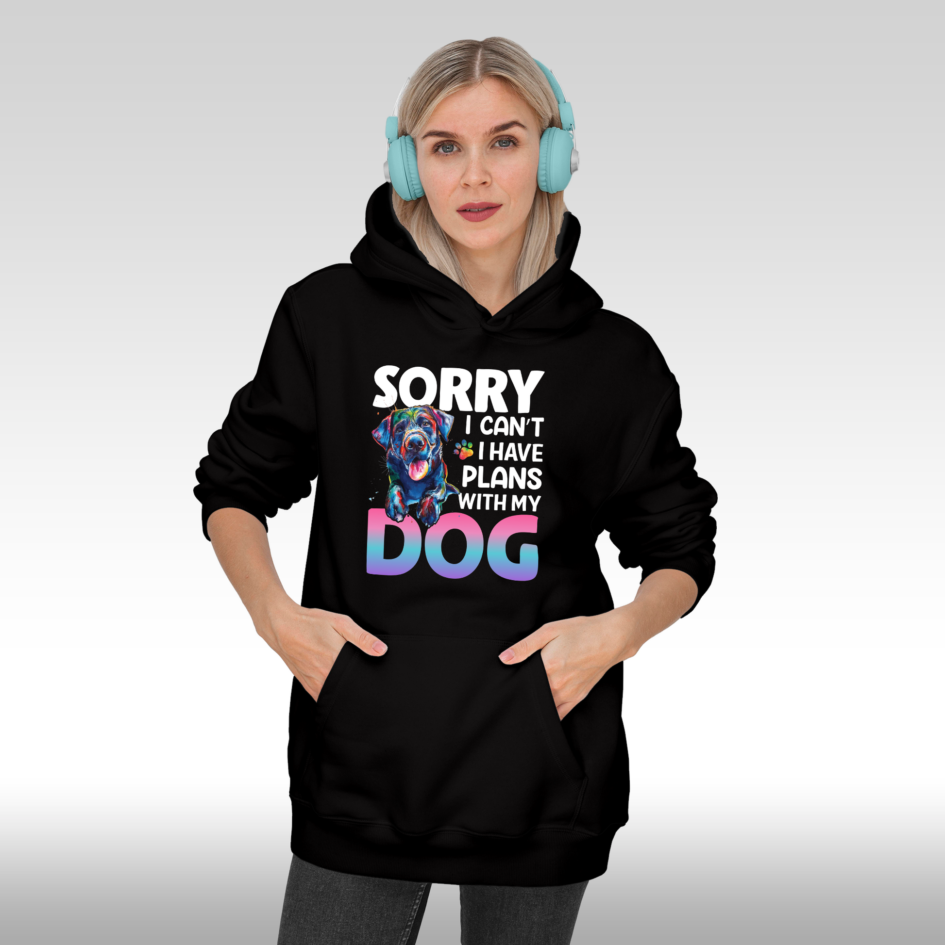 Hanorac Negru personalizat Fata dama mesaj "Sorry I Can't Have Plans With My Dog" streetwear
