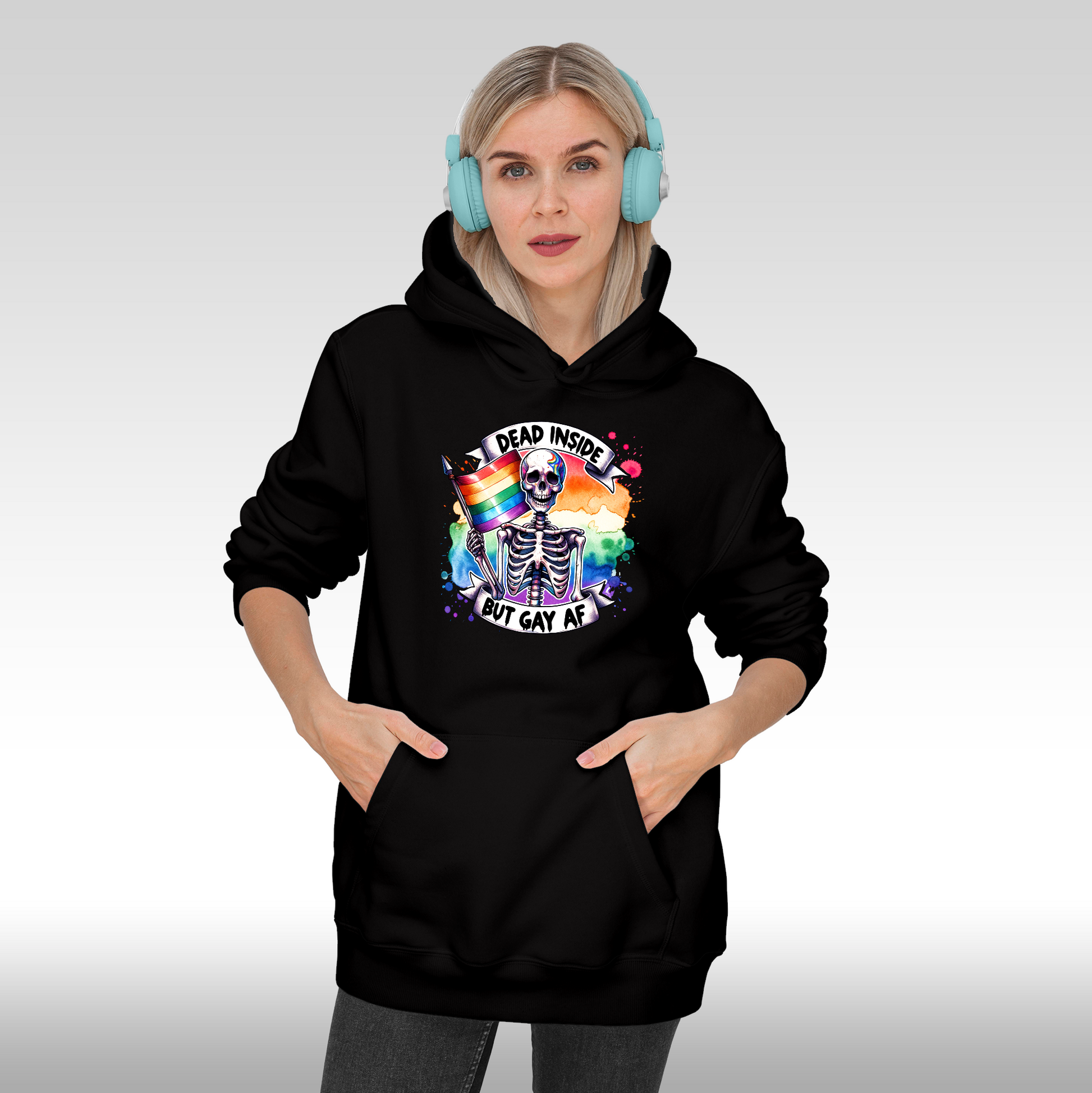 Hanorac Negru personalizat Fata dama pride "Dead Inside, But Gay AF" streetwear
