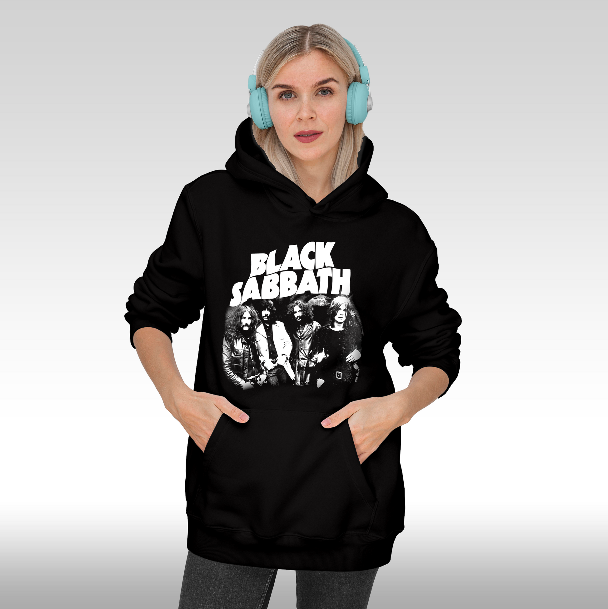 Hanorac Negru personalizat Fata dama rock "Black Sabbath THE END" streetwear
