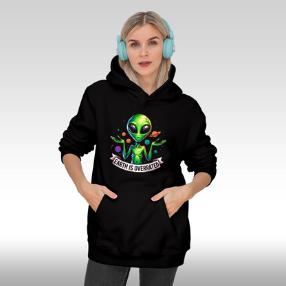 Hanorac Negru personalizat Fata dama urban "Alien: Earth Is Overrated" streetwear

