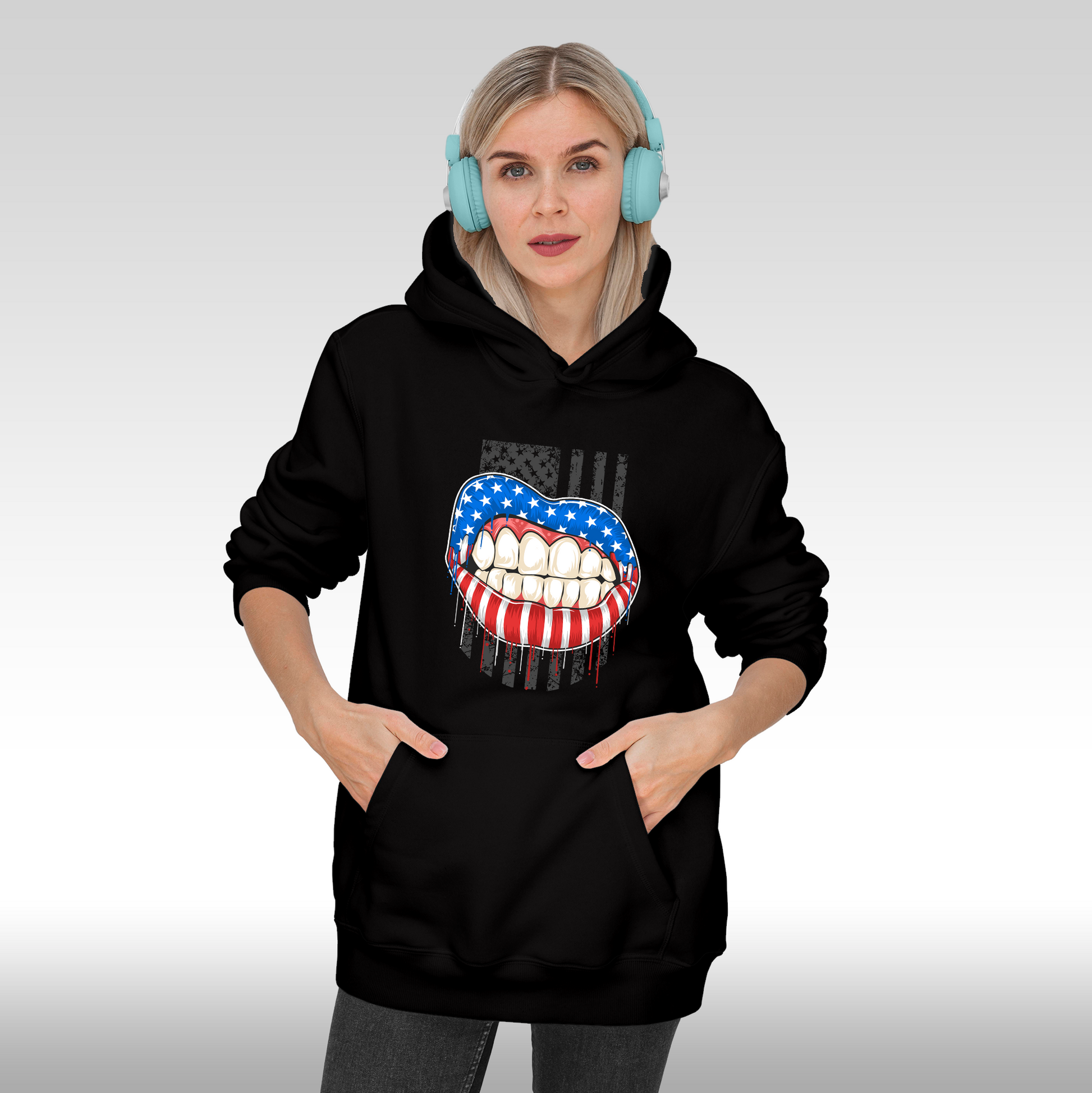 Hanorac Negru personalizat Fata dama urban "American Lips" streetwear
