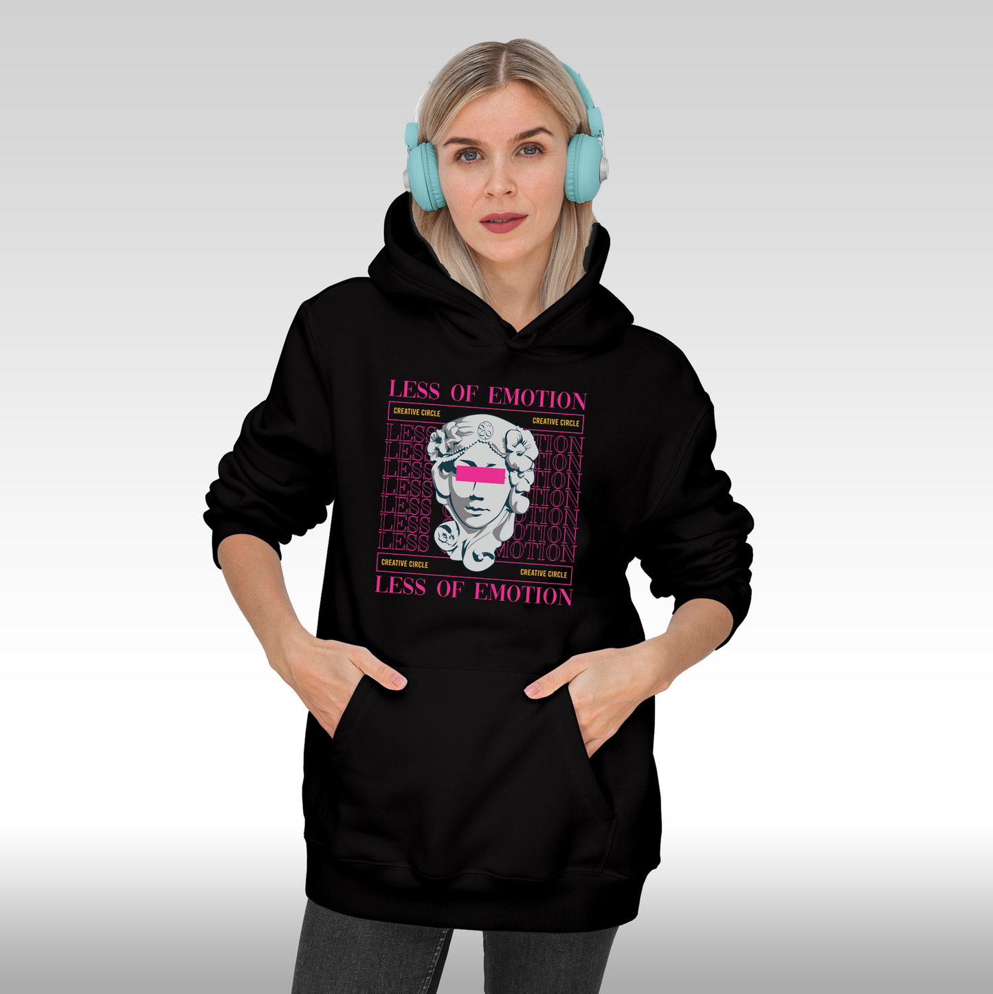 Hanorac Negru personalizat Fata dama urban "Less Of Emotion" streetwear
