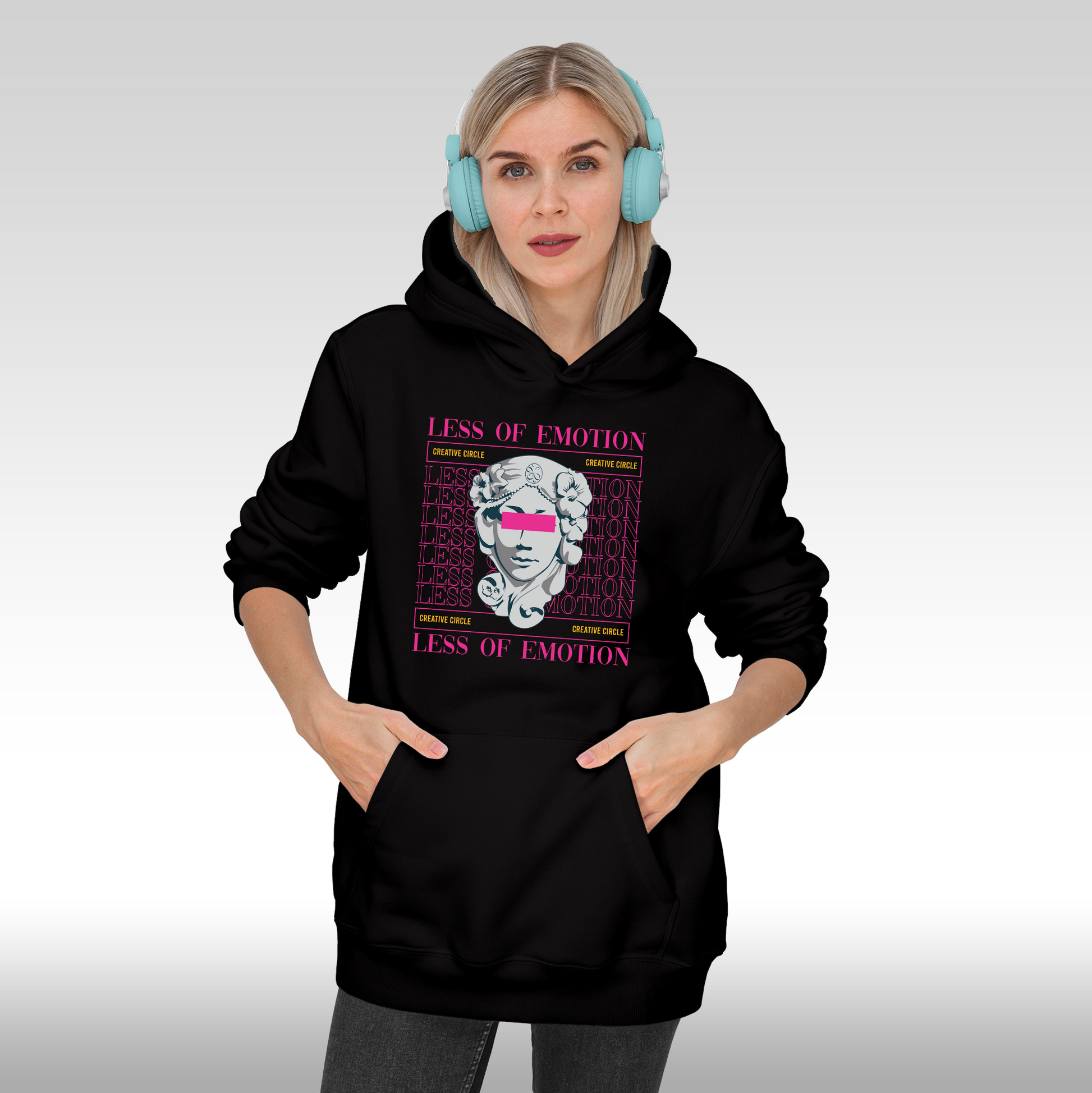 Hanorac Negru personalizat Fata dama urban "Less Of Emotion" streetwear
