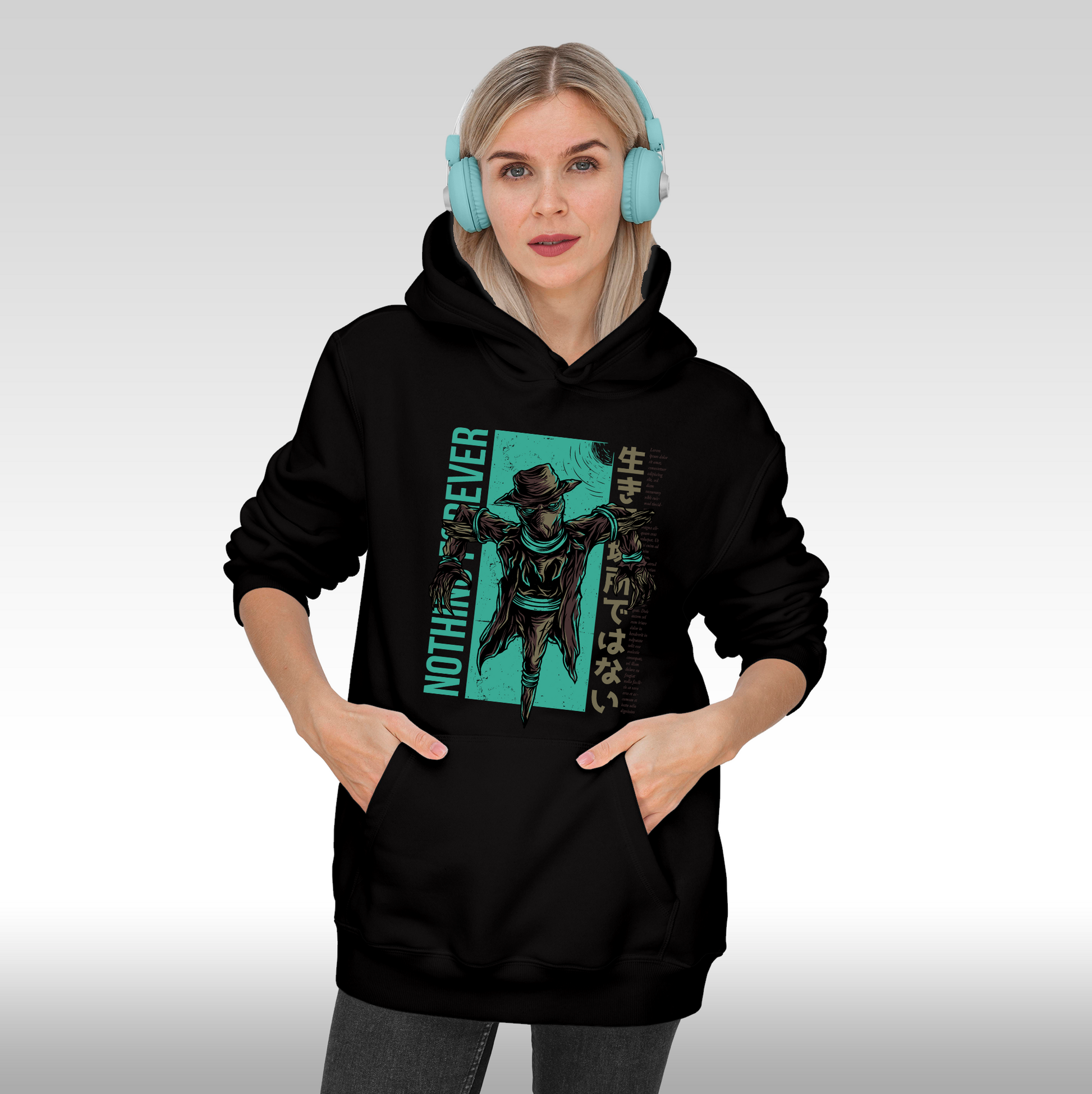 Hanorac Negru personalizat Fata dama urban "Nothing Forever" streetwear
