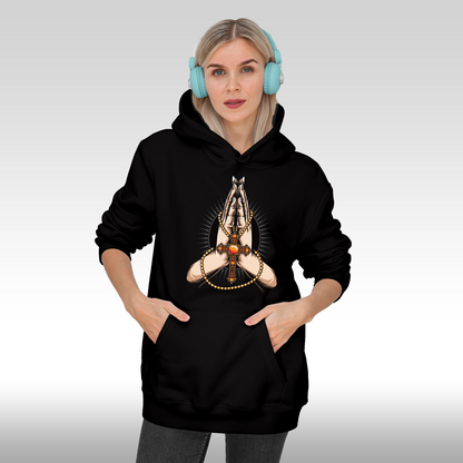 Hanorac Negru personalizat Fata dama urban cruce rugaciune "Praying Hands" streetwear
