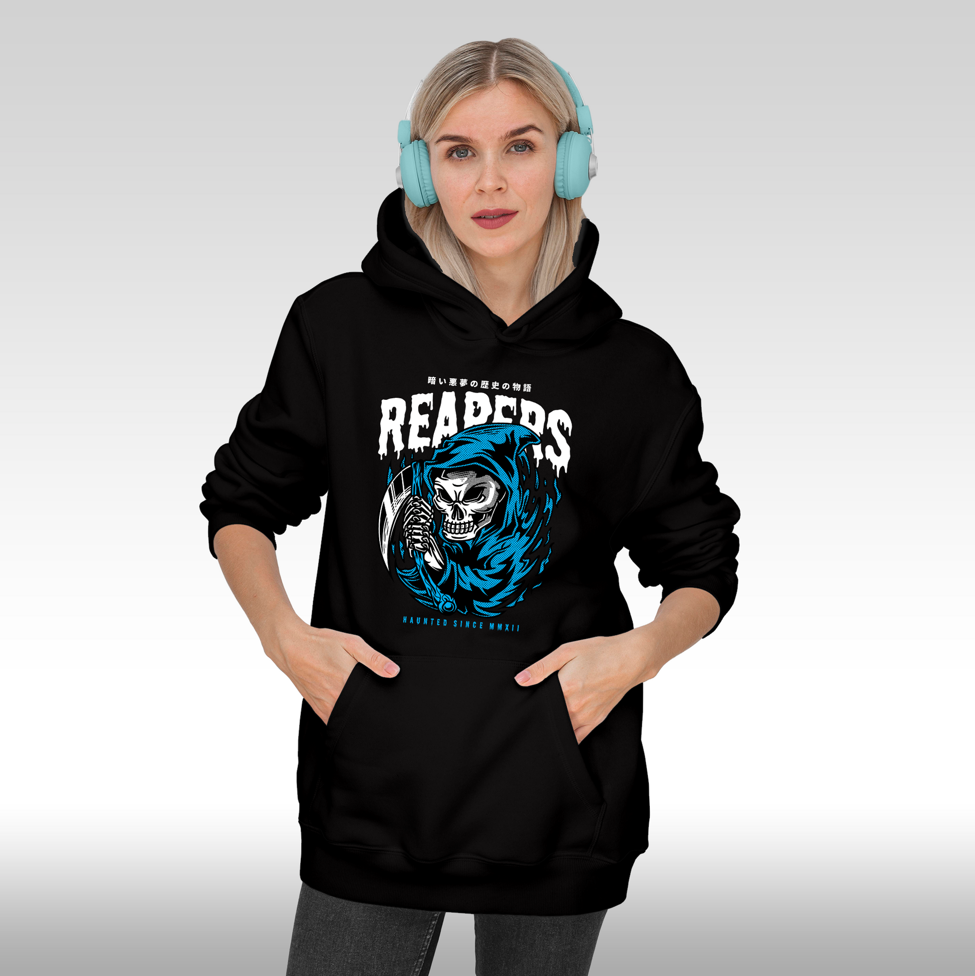 Hanorac Negru personalizat Fata dama urban "Reapers" streetwear
