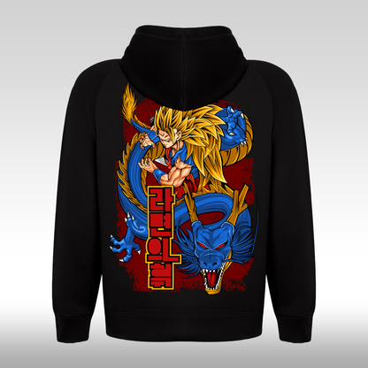 Hanorac Negru personalizat Spate anime "Goku Super Sayan-Jin 3" streetwear
