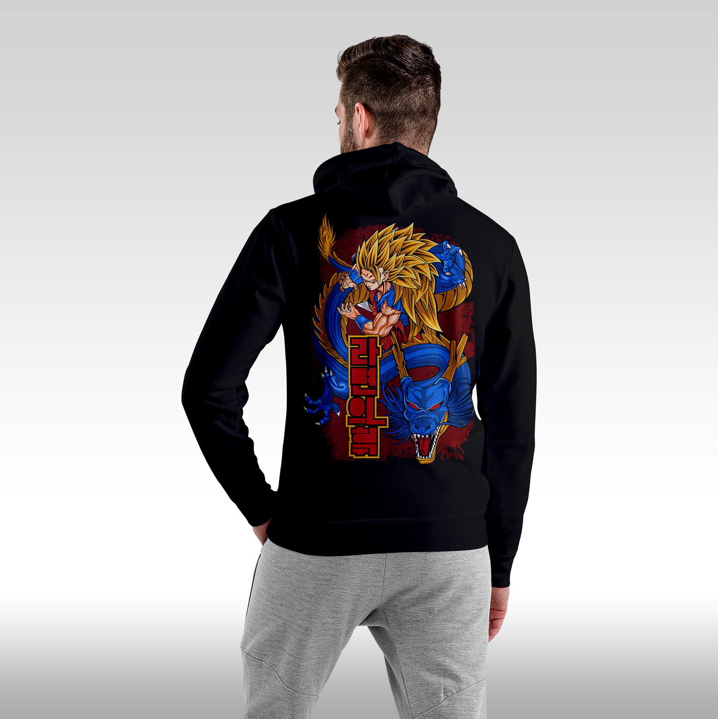 Hanorac Negru personalizat Spate Barbat anime "Goku Super Sayan-Jin 3" streetwear
