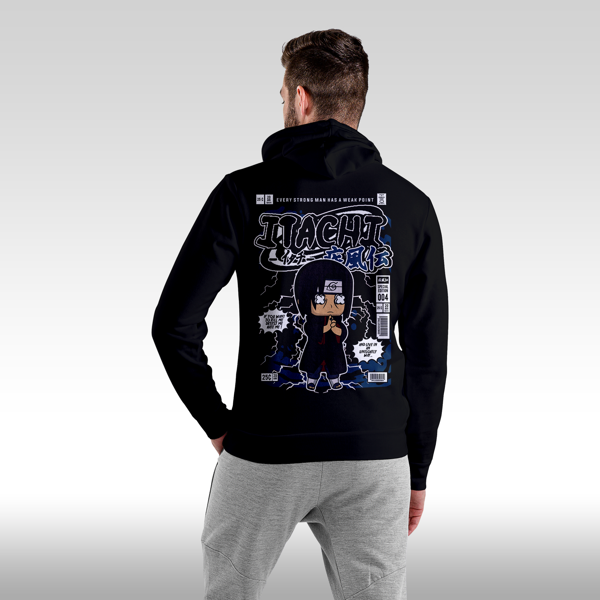 Hanorac Negru personalizat Spate Barbat anime "Itachi" streetwear
