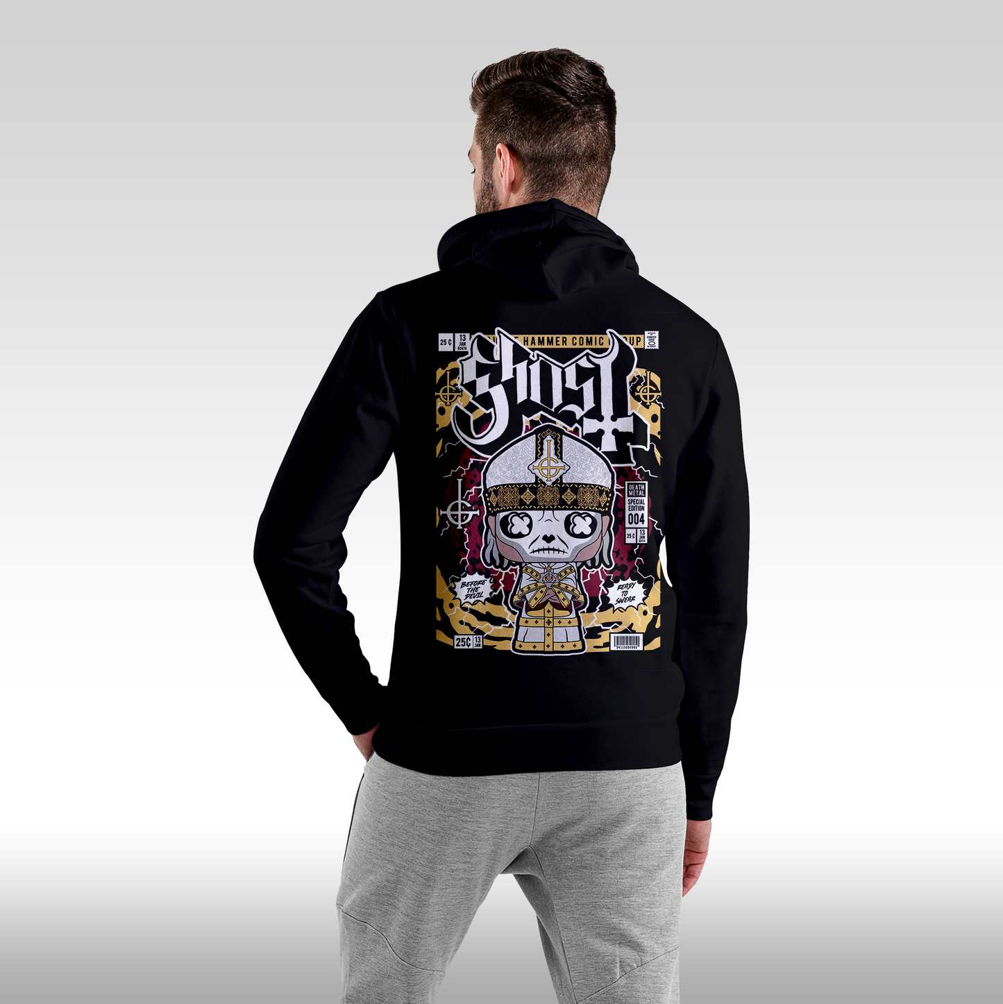 Hanorac Negru personalizat Spate Barbat rock "Ghost" streetwear
