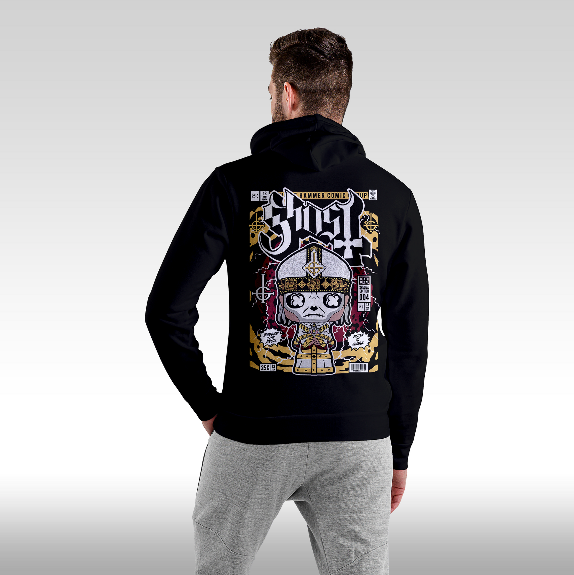 Hanorac Negru personalizat Spate Barbat rock "Ghost" streetwear

