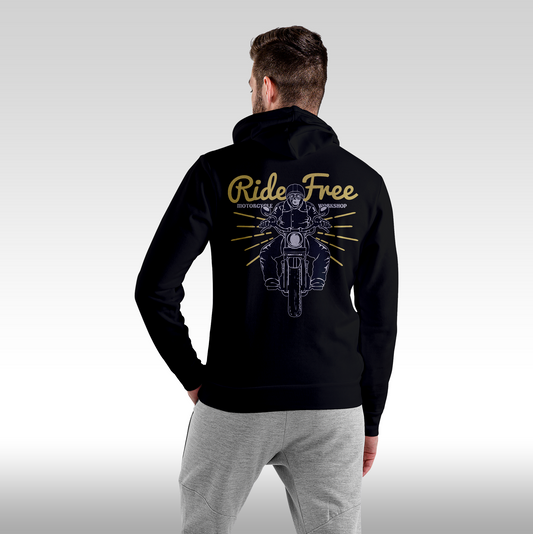 Hanorac Negru personalizat Spate Barbat rock "Ride Free Motorcycle Workshop" streetwear
