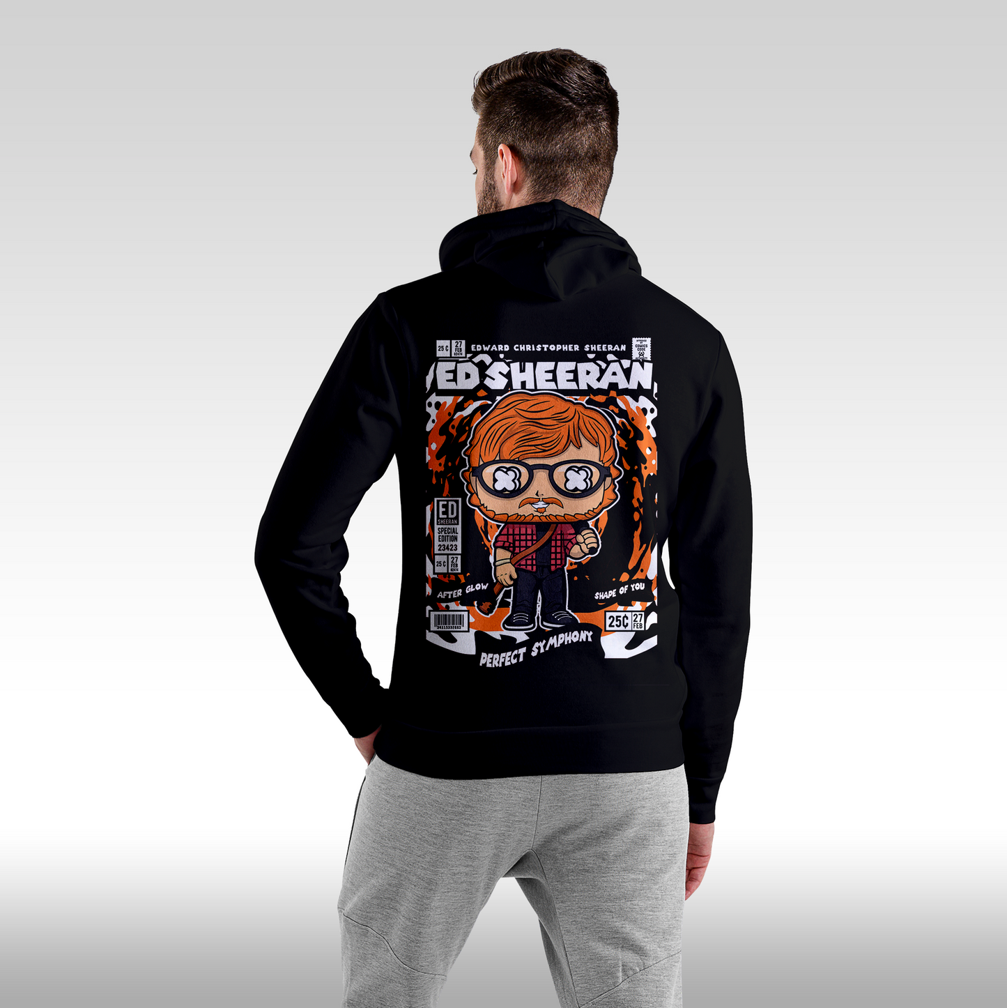 Hanorac Negru personalizat Spate Barbat pop rock "Ed Sheeran" streetwear
