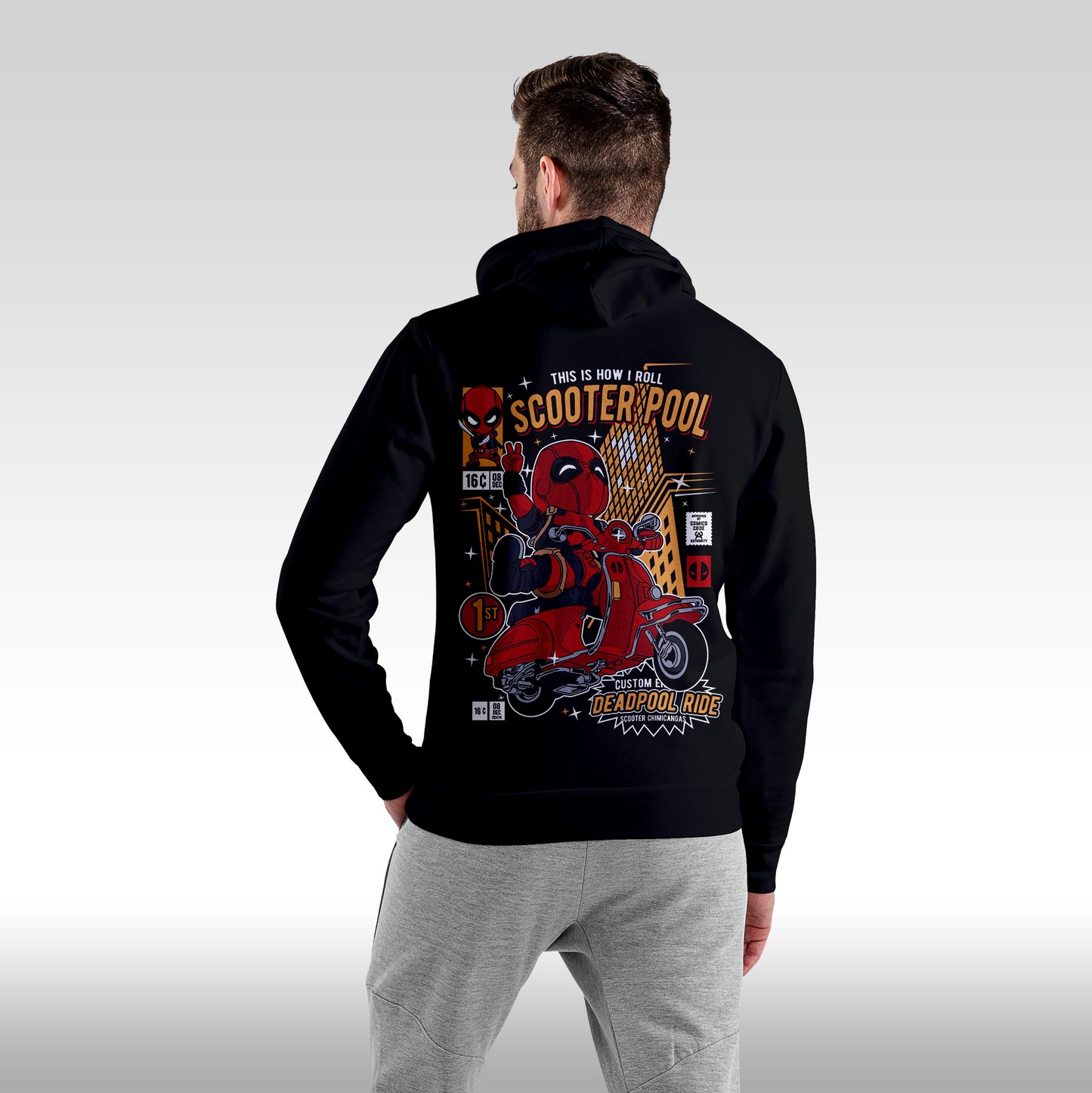 Hanorac Negru personalizat Spate Barbat urban "Deadpool" streetwear
