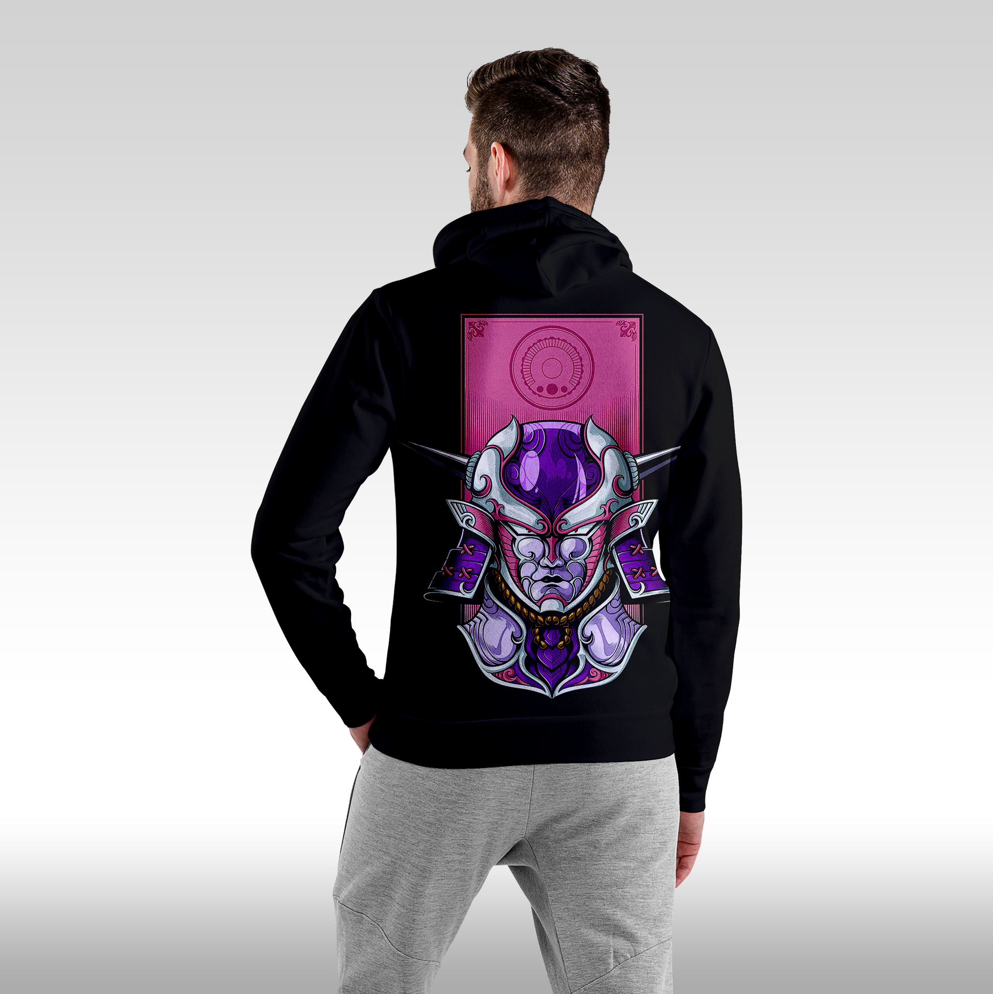 Hanorac Negru personalizat Spate Barbat urban "Samurai Spirit" streetwear
