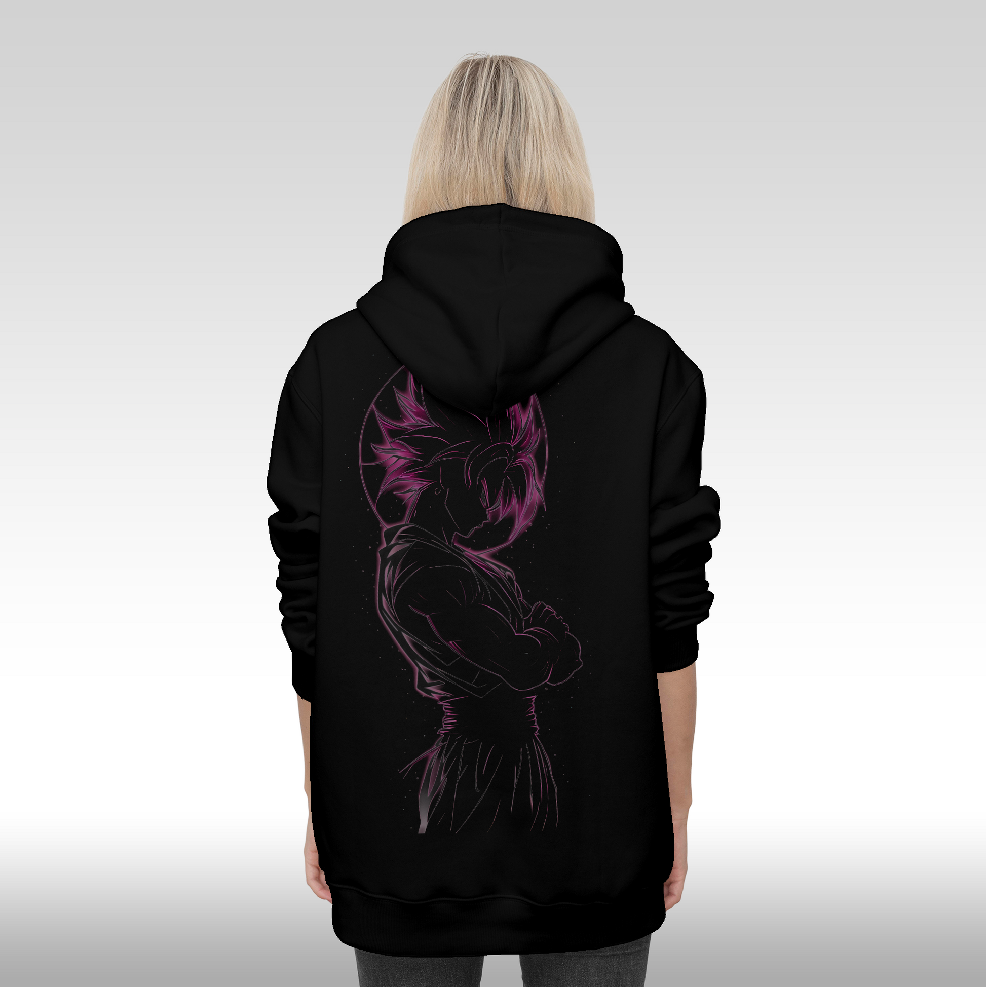 Hanorac Negru personalizat Spate dama anime "Black Goku" streetwear
