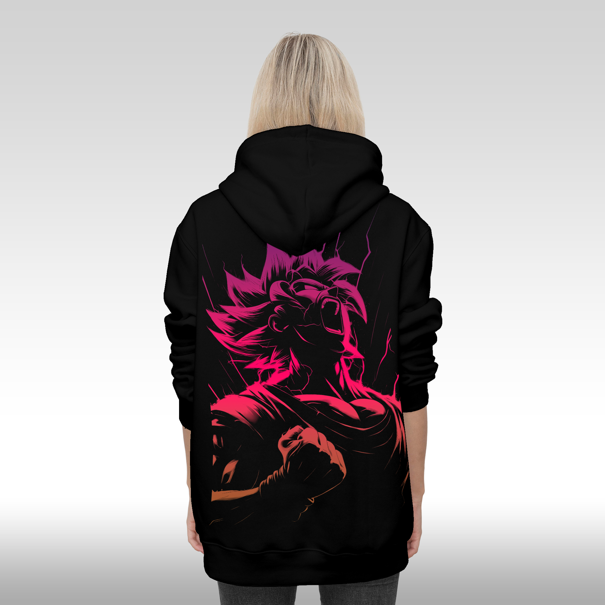 Hanorac Negru personalizat Spate dama anime "Goku" streetwear
