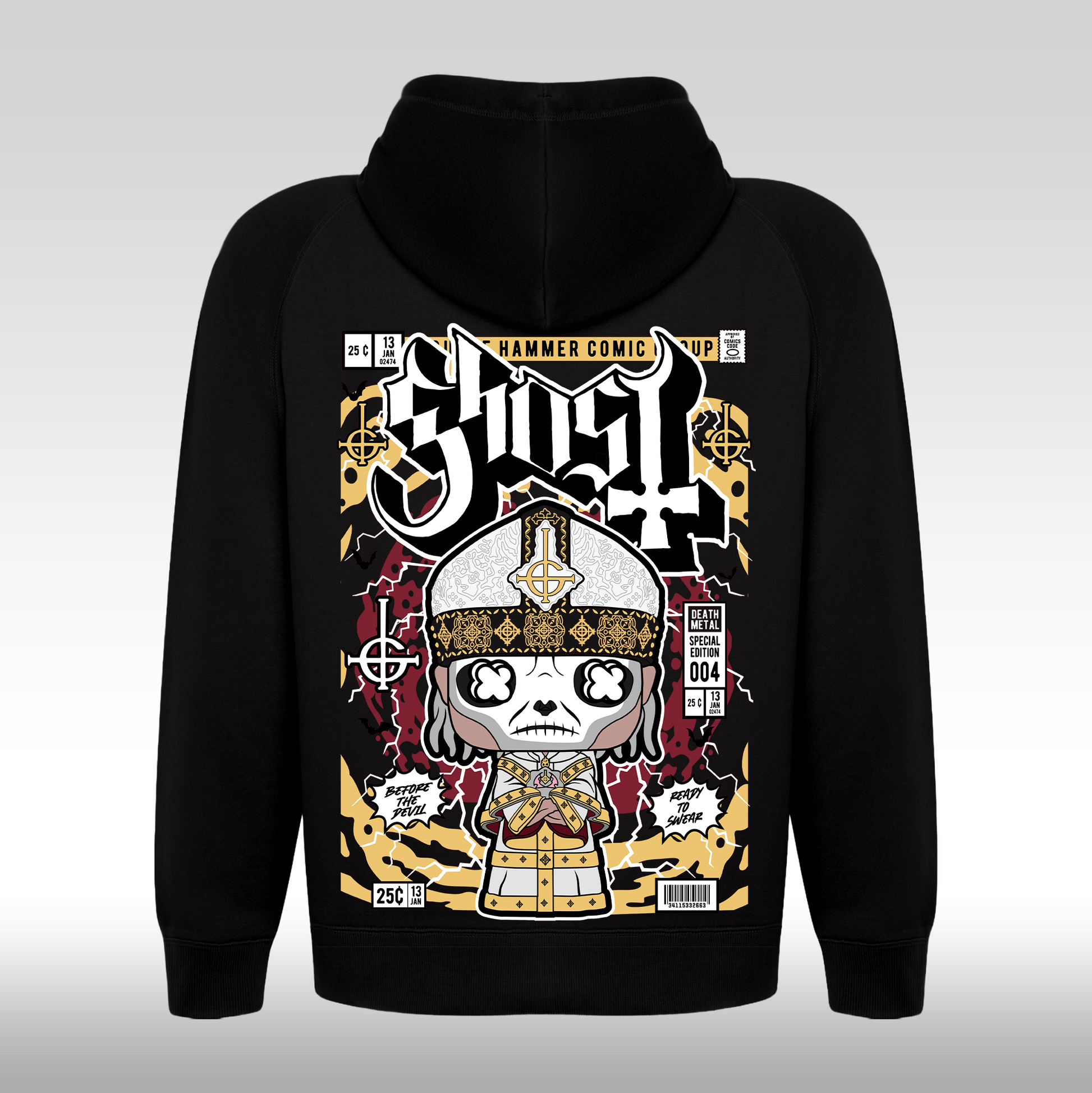 Hanorac Negru personalizat Spate rock "Ghost" streetwear
