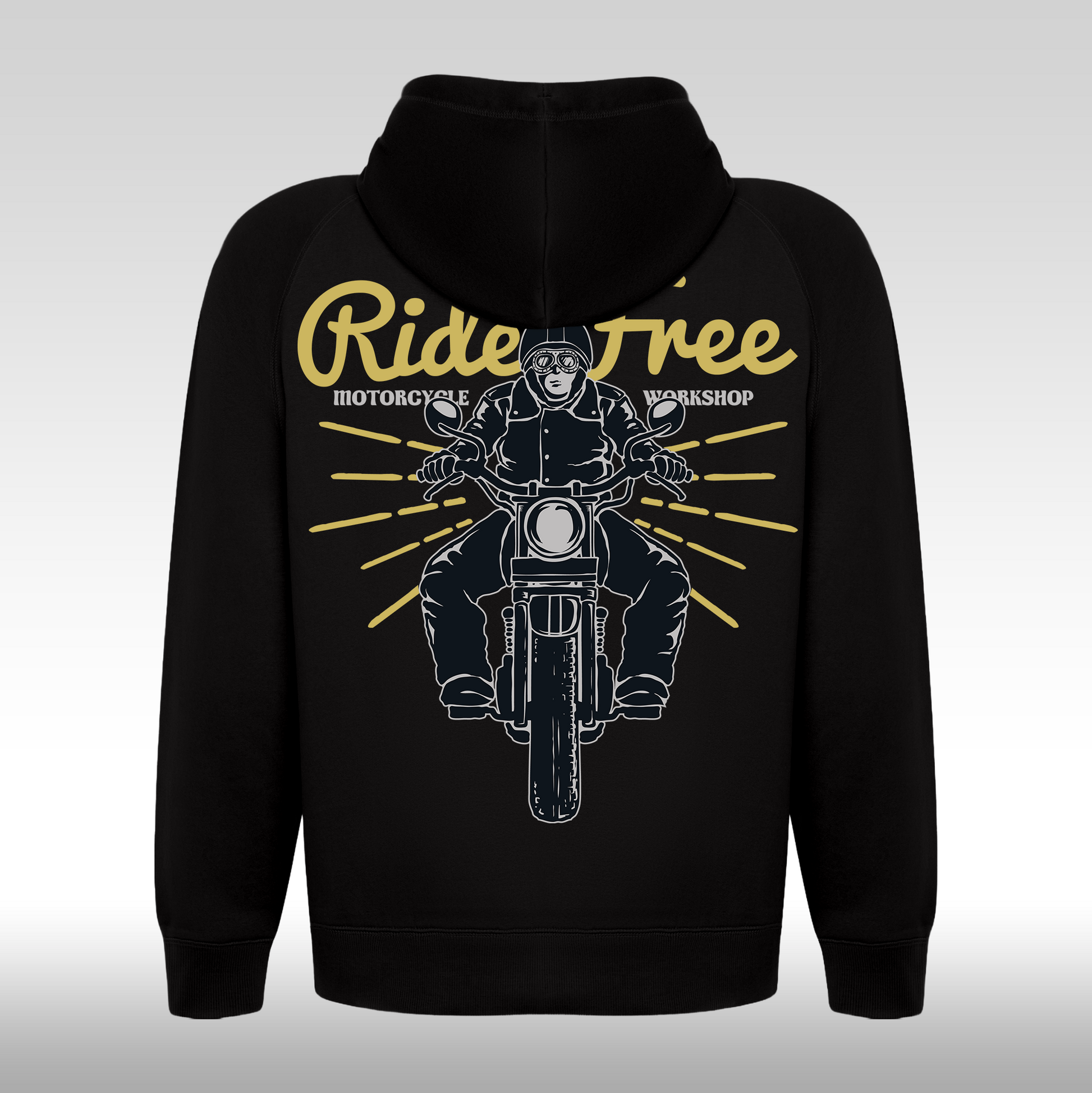 Hanorac Negru personalizat Spate rock "Ride Free Motorcycle Workshop" streetwear
