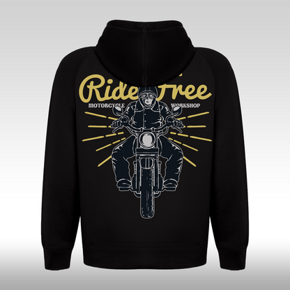 Hanorac Negru personalizat Spate rock "Ride Free Motorcycle Workshop" streetwear
