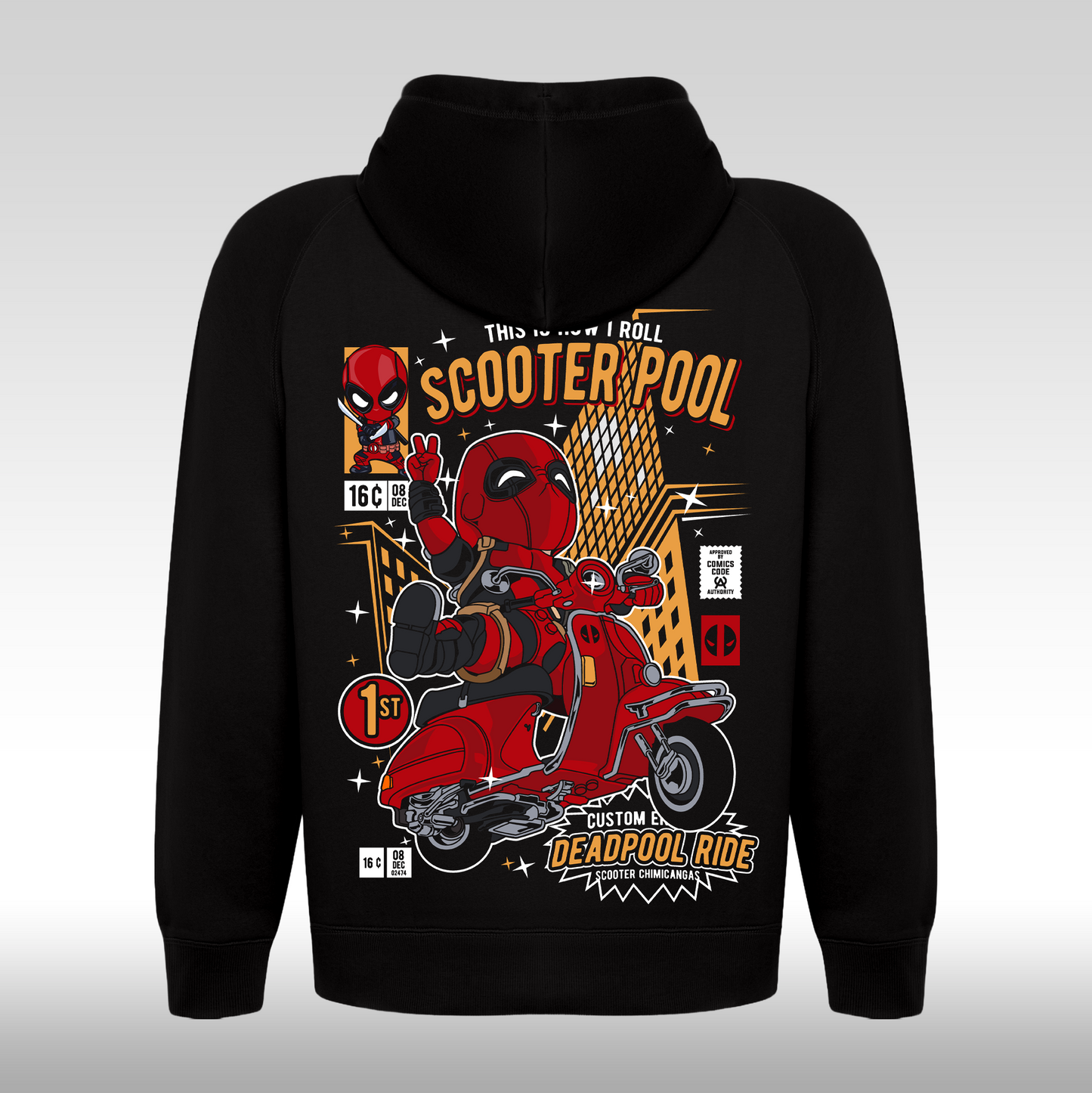 Hanorac Negru personalizat Spate urban "Deadpool" streetwear
