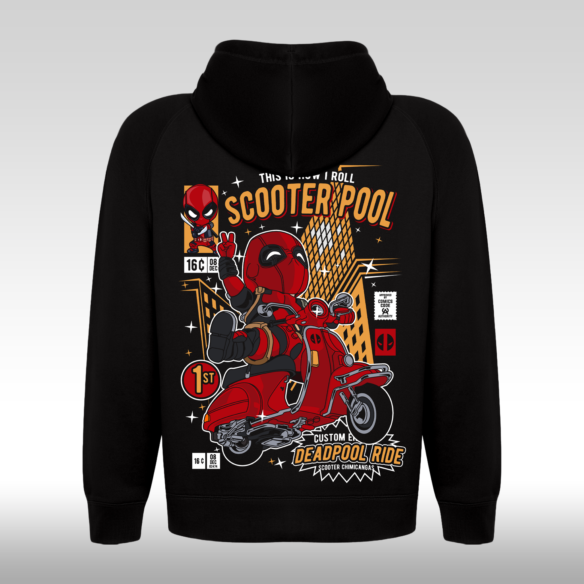 Hanorac Negru personalizat Spate urban "Deadpool" streetwear
