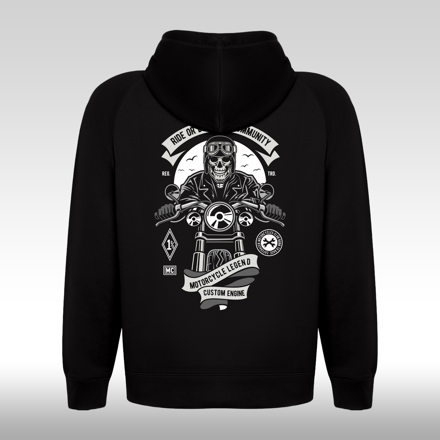 Hanorac Negru personalizat Spate urban "Ride or Die Biker Community" streetwear
