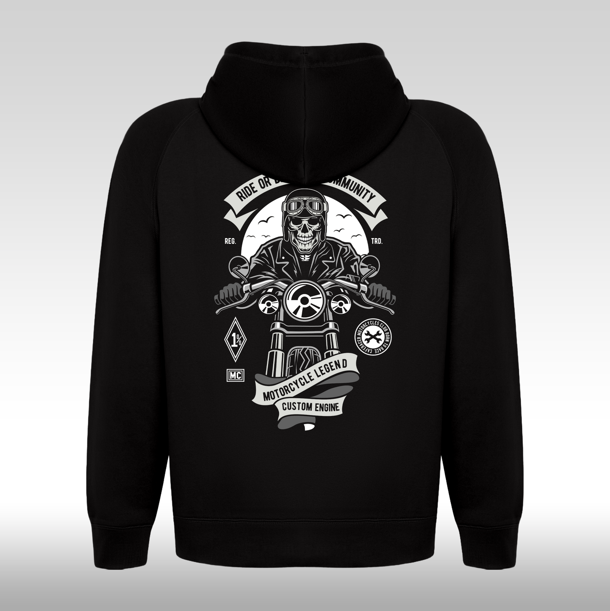 Hanorac Negru personalizat Spate urban "Ride or Die Biker Community" streetwear
