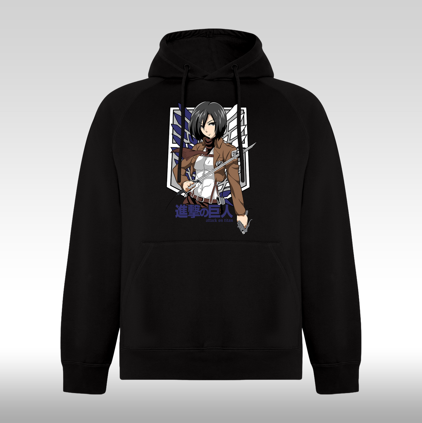 Hanorac Negru personalizat anime "Mikasa" streetwear
