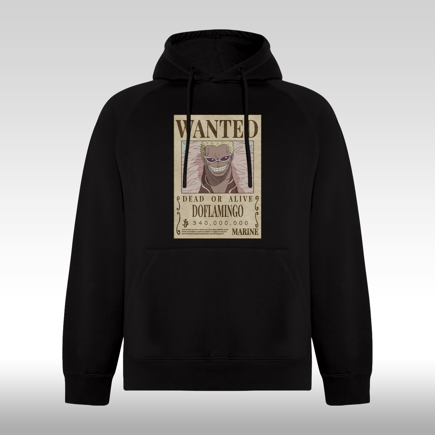 Hanorac Negru personalizat anime "WANTED : Doflamingo" streetwear