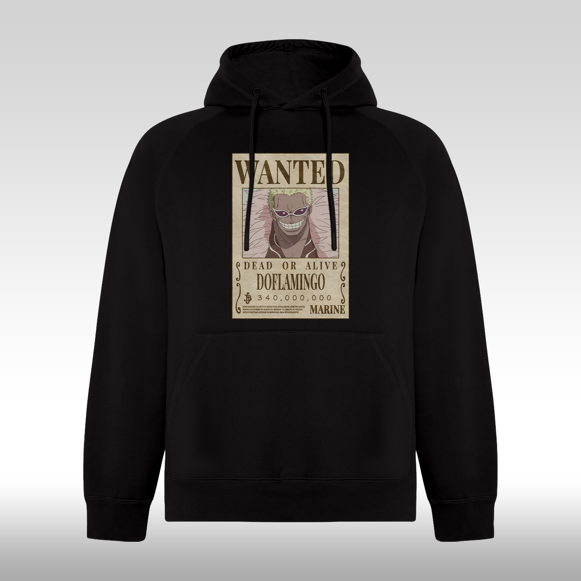 Hanorac Negru personalizat anime "WANTED : Doflamingo" streetwear