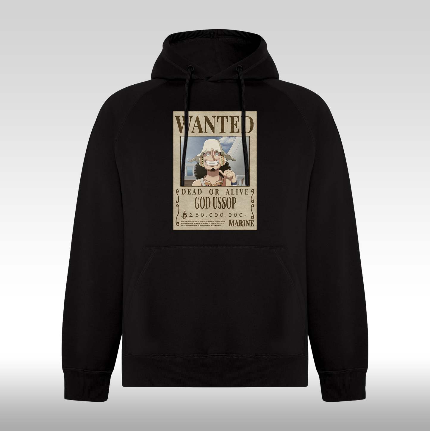 Hanorac Negru personalizat anime "WANTED : God Ussop" streetwear
