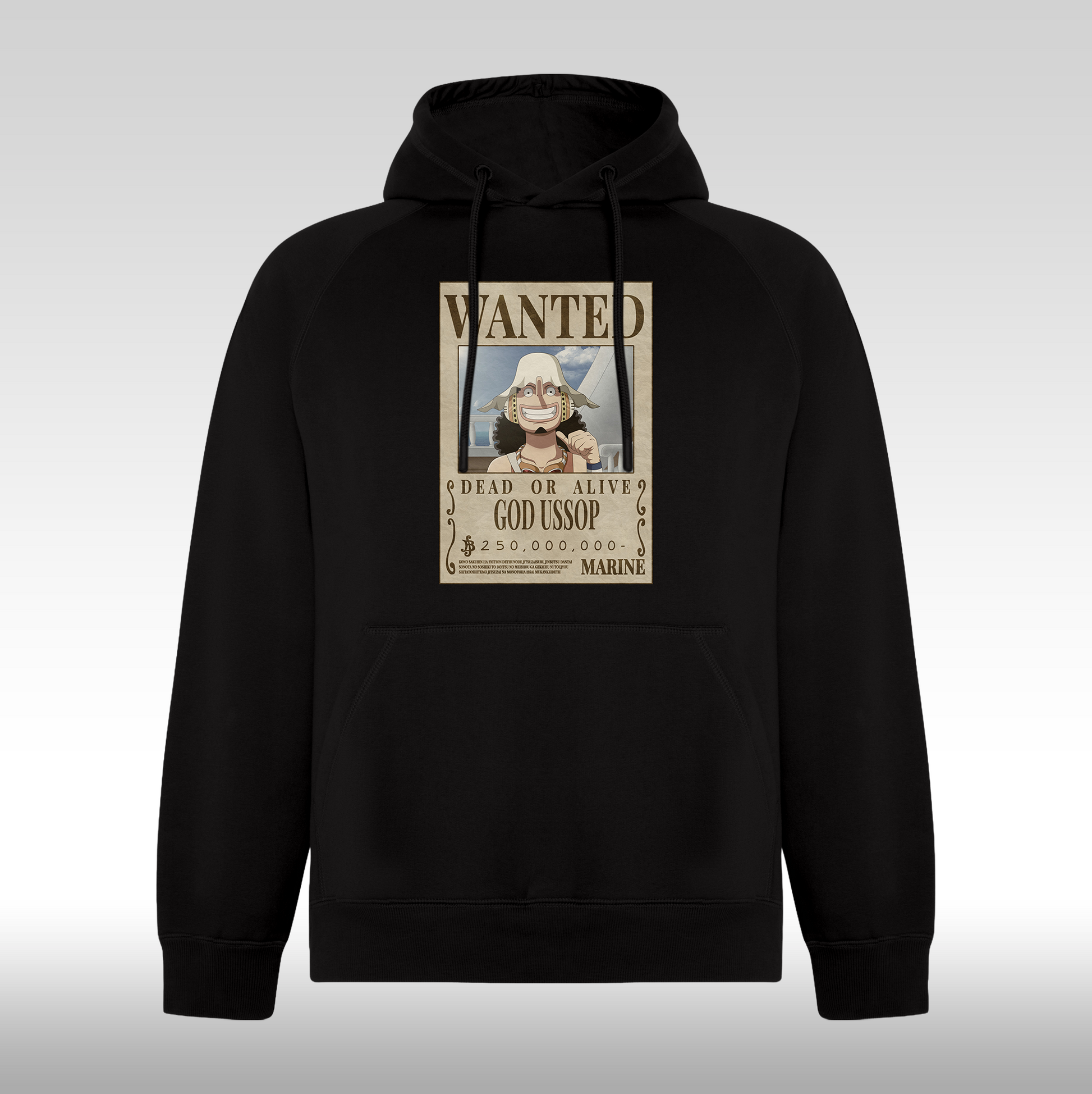 Hanorac Negru personalizat anime "WANTED : God Ussop" streetwear
