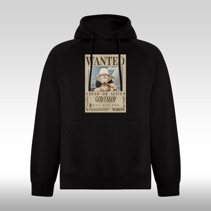 Hanorac Negru personalizat anime "WANTED : God Ussop" streetwear
